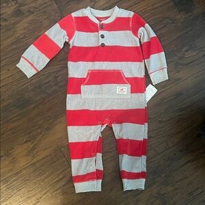 NWT Carters fleece Red and Gray Striped Kids One Piece